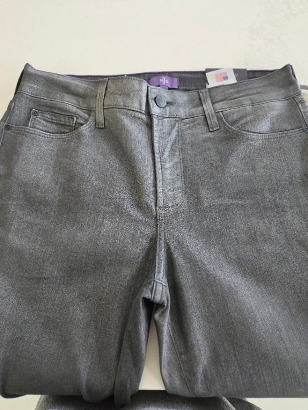 NWT NYDJ Grey Metallic 5 Pocket Stretch Skinny Jeans  10